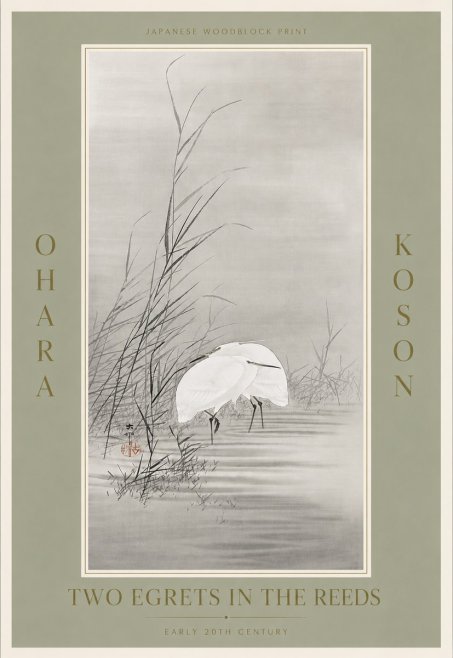 Ohara Koson Two Egrets in the Reeds No5 - Juliste