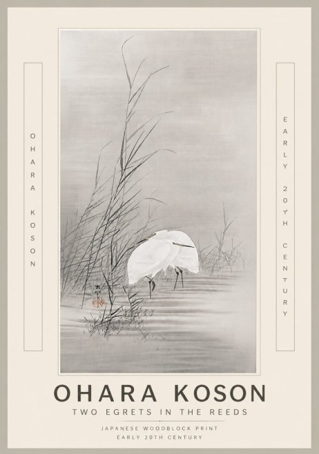Ohara Koson Two Egrets in the Reeds No6 - Juliste