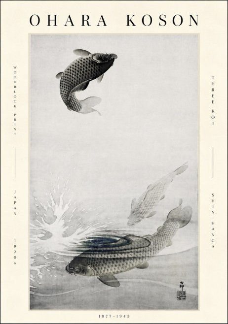 Ohara Koson Three Koi No3 - Juliste