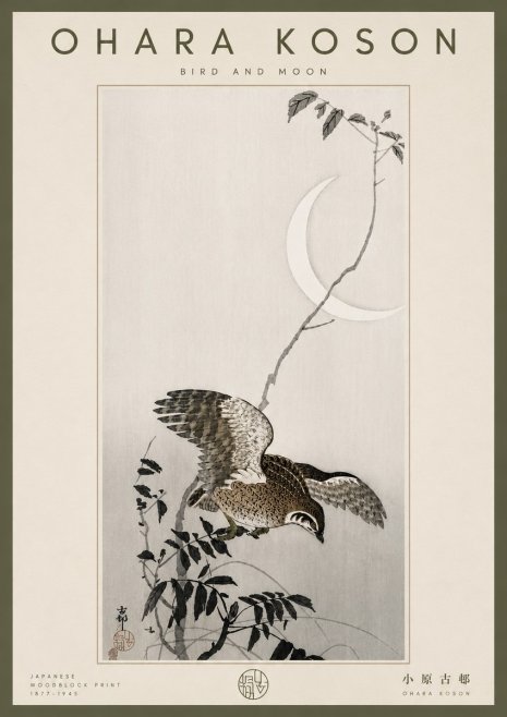 Ohara Koson Bird and Moon No6 - Juliste