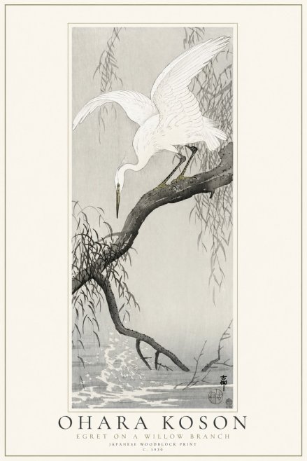Ohara Koson Egret on a Willow Branch No1 - Juliste