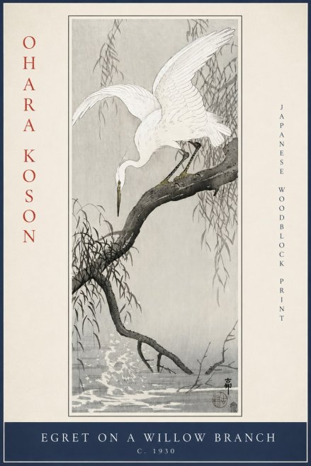 Ohara Koson Egret on a Willow Branch No2 - Juliste