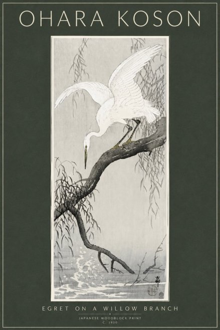 Ohara Koson Egret on a Willow Branch No3 - Juliste