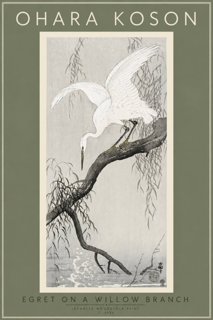 Ohara Koson Egret on a Willow Branch No4 - Juliste