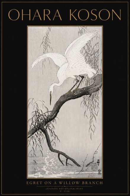 Ohara Koson Egret on a Willow Branch No5 - Juliste