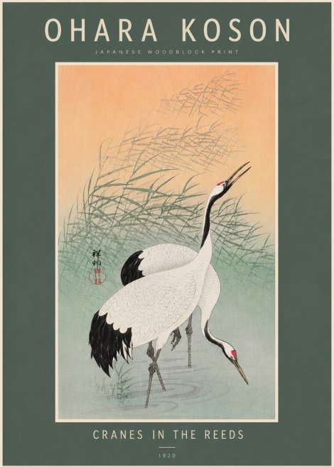 Ohara Koson Cranes in the Reeds No2 - Juliste
