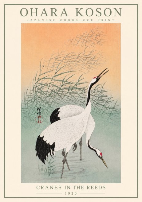 Ohara Koson Cranes in the Reeds No5 - Juliste