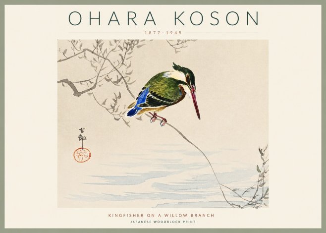 Ohara Koson Kingfisher on a Willow Branch No3 - Juliste