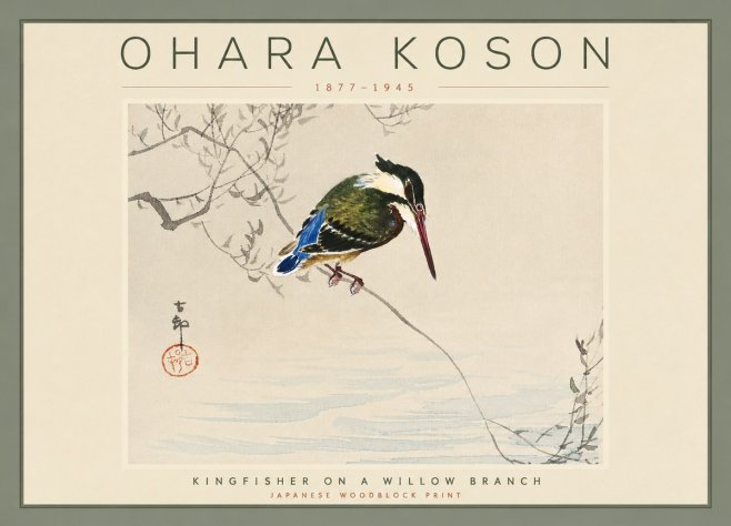 Ohara Koson Kingfisher on a Willow Branch No4 - Juliste