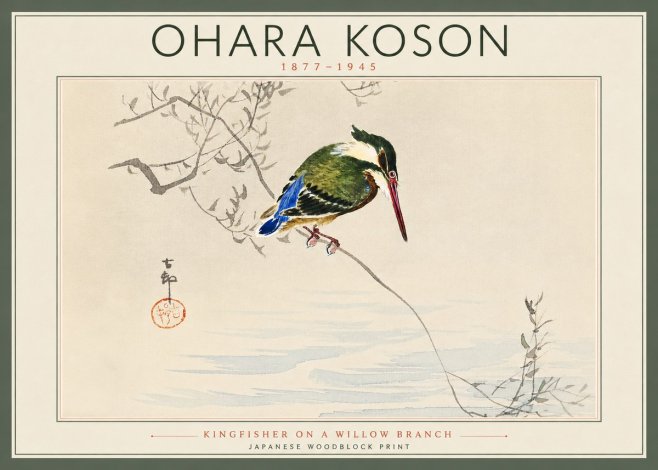Ohara Koson Kingfisher on a Willow Branch No5 - Juliste