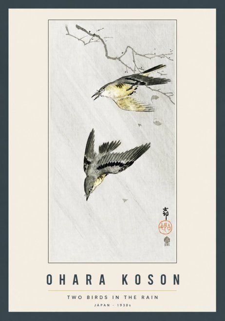 Ohara Koson Two Birds in the Rain No2 - Juliste