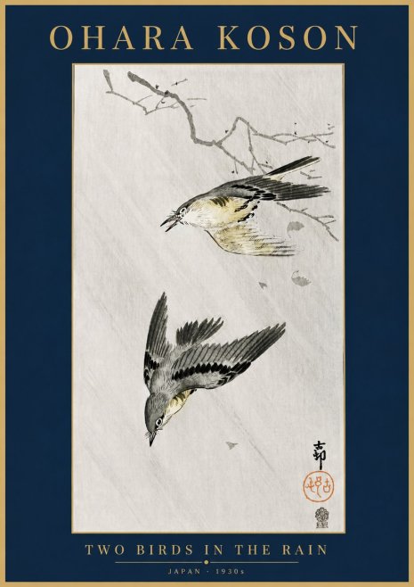 Ohara Koson Two Birds in the Rain No4 - Juliste