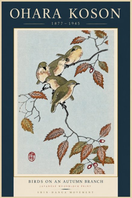 Ohara Koson Birds on an Autumn Branch No3 - Juliste