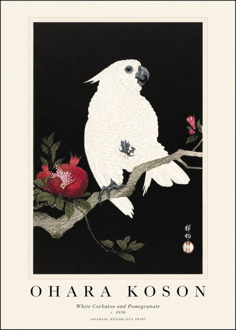 Ohara Koson White Cockatoo and Pomegranate I No1 - Juliste