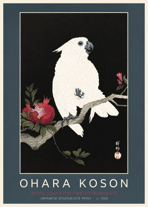 Ohara Koson White Cockatoo and Pomegranate I No2 - Juliste