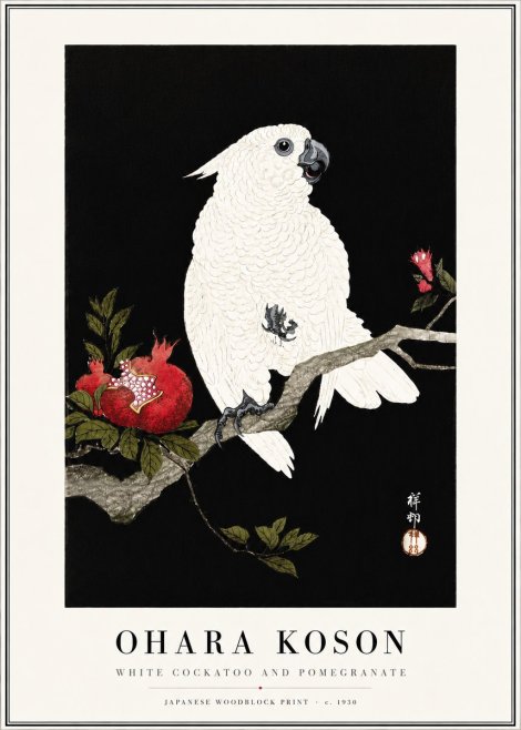 Ohara Koson White Cockatoo and Pomegranate I No4 - Juliste