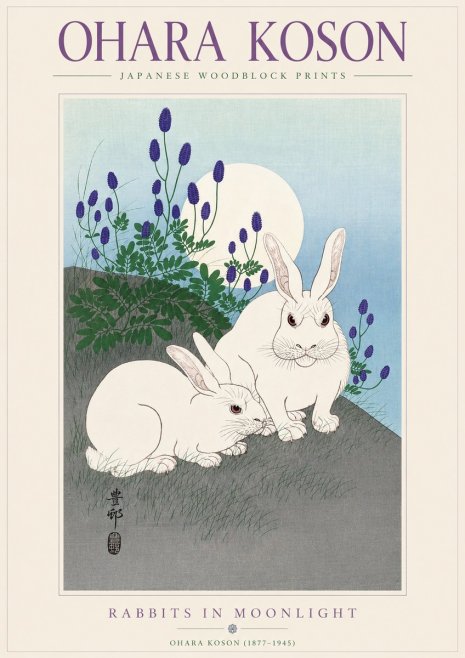 Ohara Koson Rabbits in Moonlight No3 - Juliste
