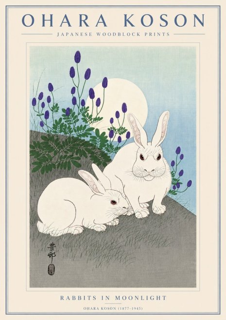 Ohara Koson Rabbits in Moonlight No4 - Juliste