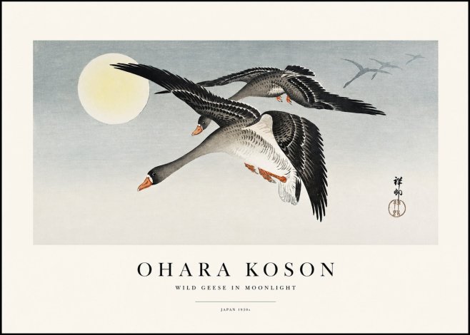 Ohara Koson Wild Geese in Moonlight III No1 - Juliste