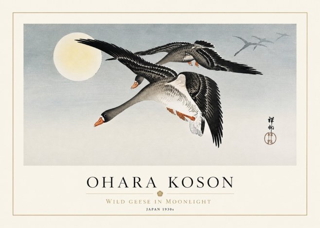 Ohara Koson Wild Geese in Moonlight III No3 - Juliste