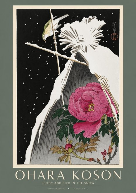 Ohara Koson Peony and Bird in the Snow No2 - Juliste