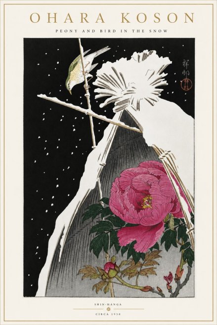 Ohara Koson Peony and Bird in the Snow No4 - Juliste