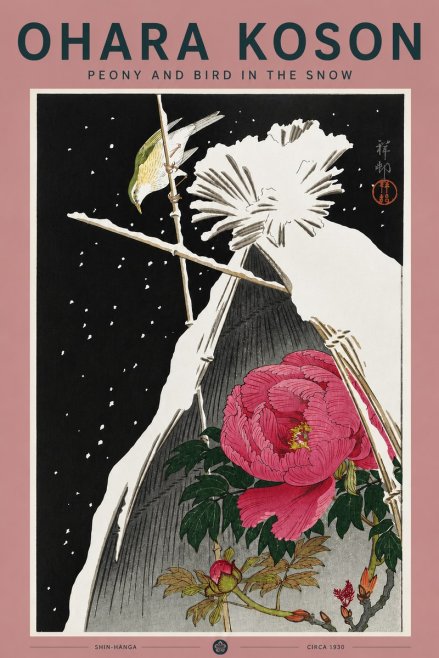 Ohara Koson Peony and Bird in the Snow No5 - Juliste