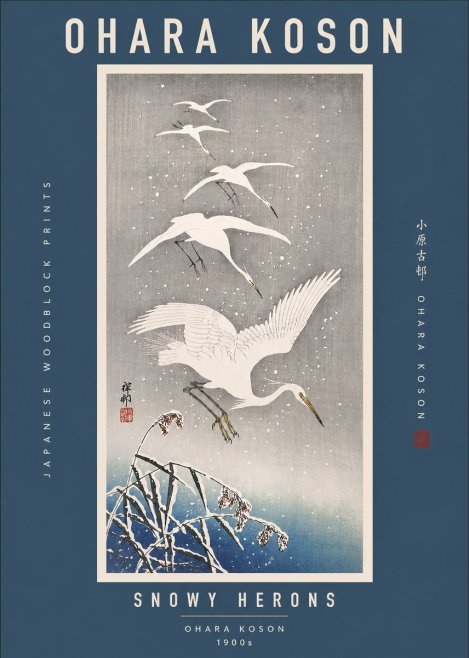 Ohara Koson Snowy Herons No2 - Juliste