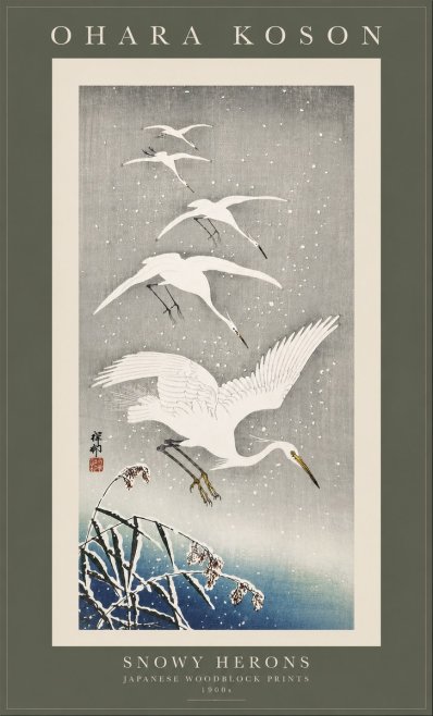 Ohara Koson Snowy Herons No3 - Juliste