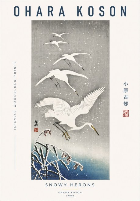 Ohara Koson Snowy Herons No4 - Juliste