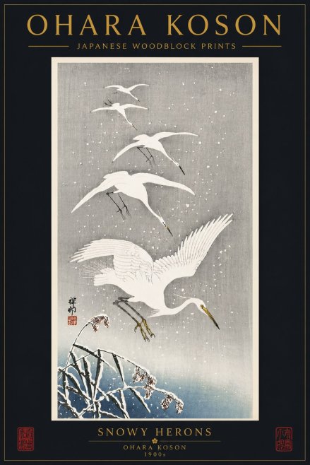Ohara Koson Snowy Herons No6 - Juliste