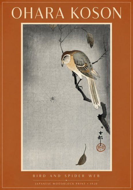 Ohara Koson Bird and Spider Web II No6 - Juliste