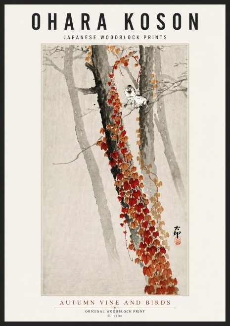 Ohara Koson Autumn Vine and Birds No4 - Juliste