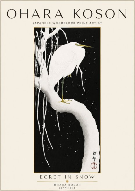 Ohara Koson Egret in Snow No1 - Juliste