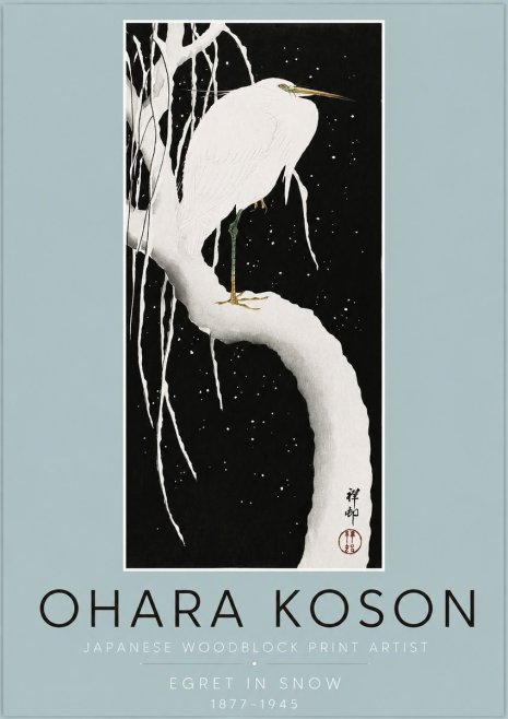 Ohara Koson Egret in Snow No2 - Juliste
