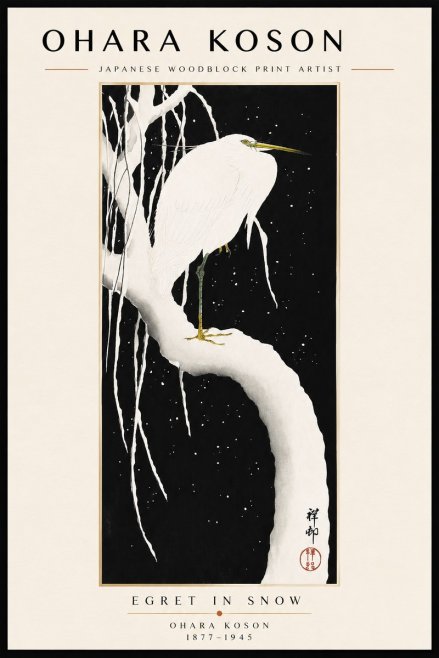 Ohara Koson Egret in Snow No3 - Juliste