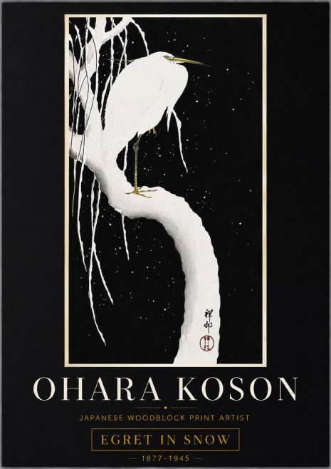 Ohara Koson Egret in Snow No6 - Juliste