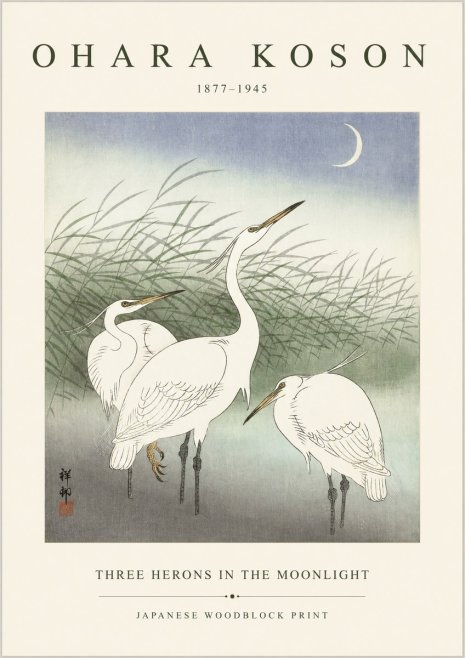 Ohara Koson Three Herons in the Moonlight No1 - Juliste