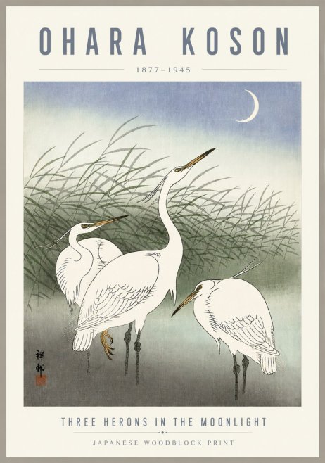 Ohara Koson Three Herons in the Moonlight No5 - Juliste