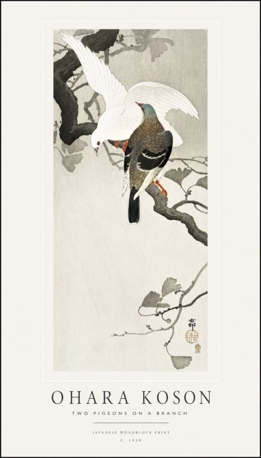 Ohara Koson Two Pigeons on a Branch No1 - Juliste