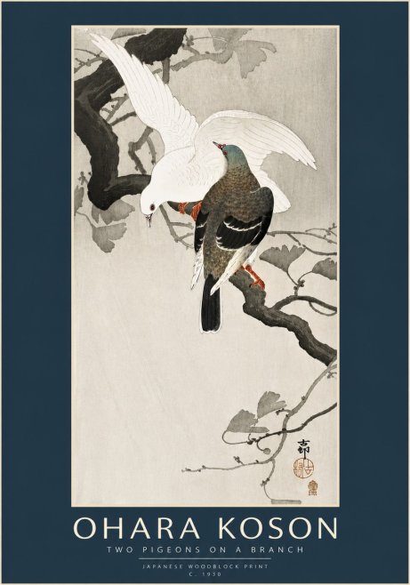 Ohara Koson Two Pigeons on a Branch No3 - Juliste