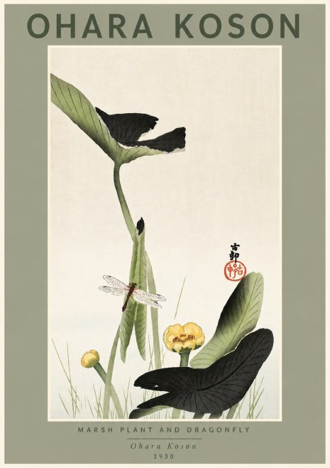Ohara Koson Marsh Plant and Dragonfly No4 - Juliste