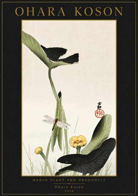 Ohara Koson Marsh Plant and Dragonfly No5 - Juliste