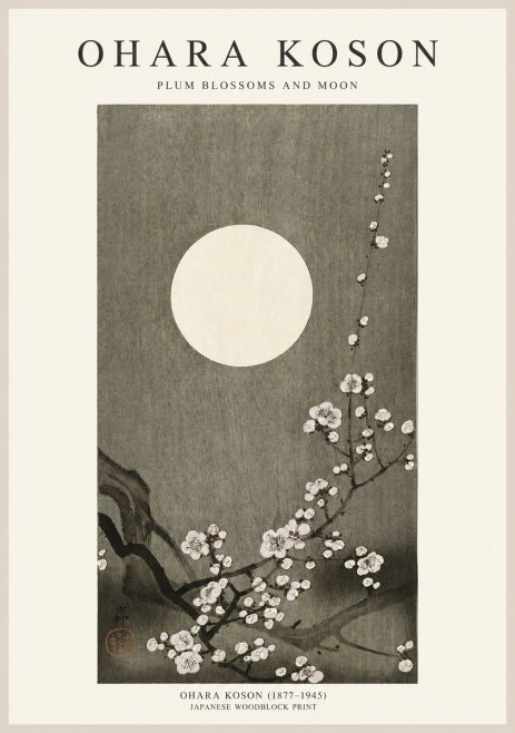 Ohara Koson Plum Blossoms and Moon No1 - Juliste