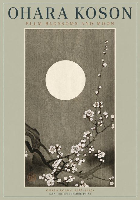 Ohara Koson Plum Blossoms and Moon No3 - Juliste