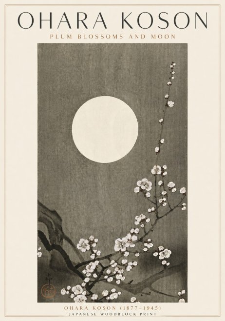 Ohara Koson Plum Blossoms and Moon No4 - Juliste