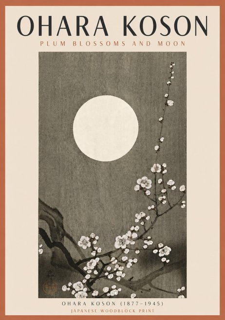 Ohara Koson Plum Blossoms and Moon No5 - Juliste