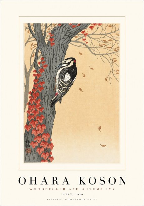 Ohara Koson Woodpecker and Autumn Ivy No1 - Juliste