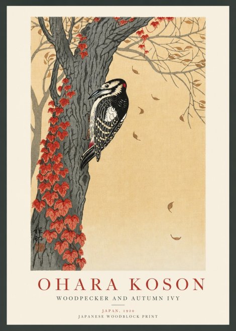 Ohara Koson Woodpecker and Autumn Ivy No3 - Juliste