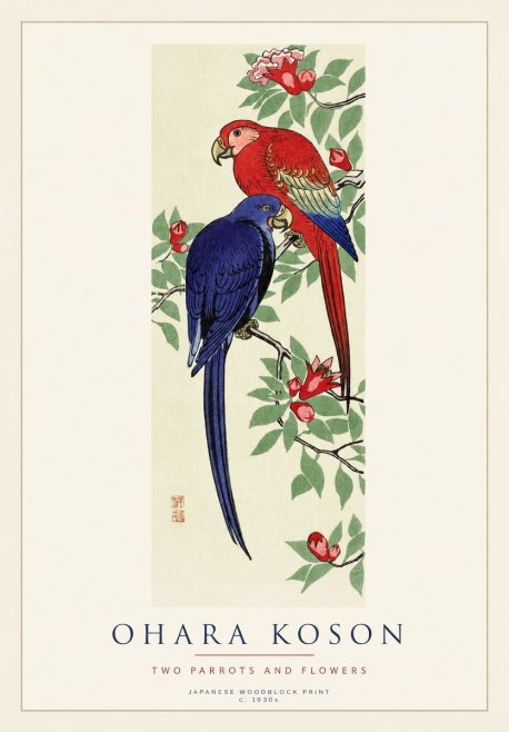 Ohara Koson Two Parrots and Flowers No1 - Juliste